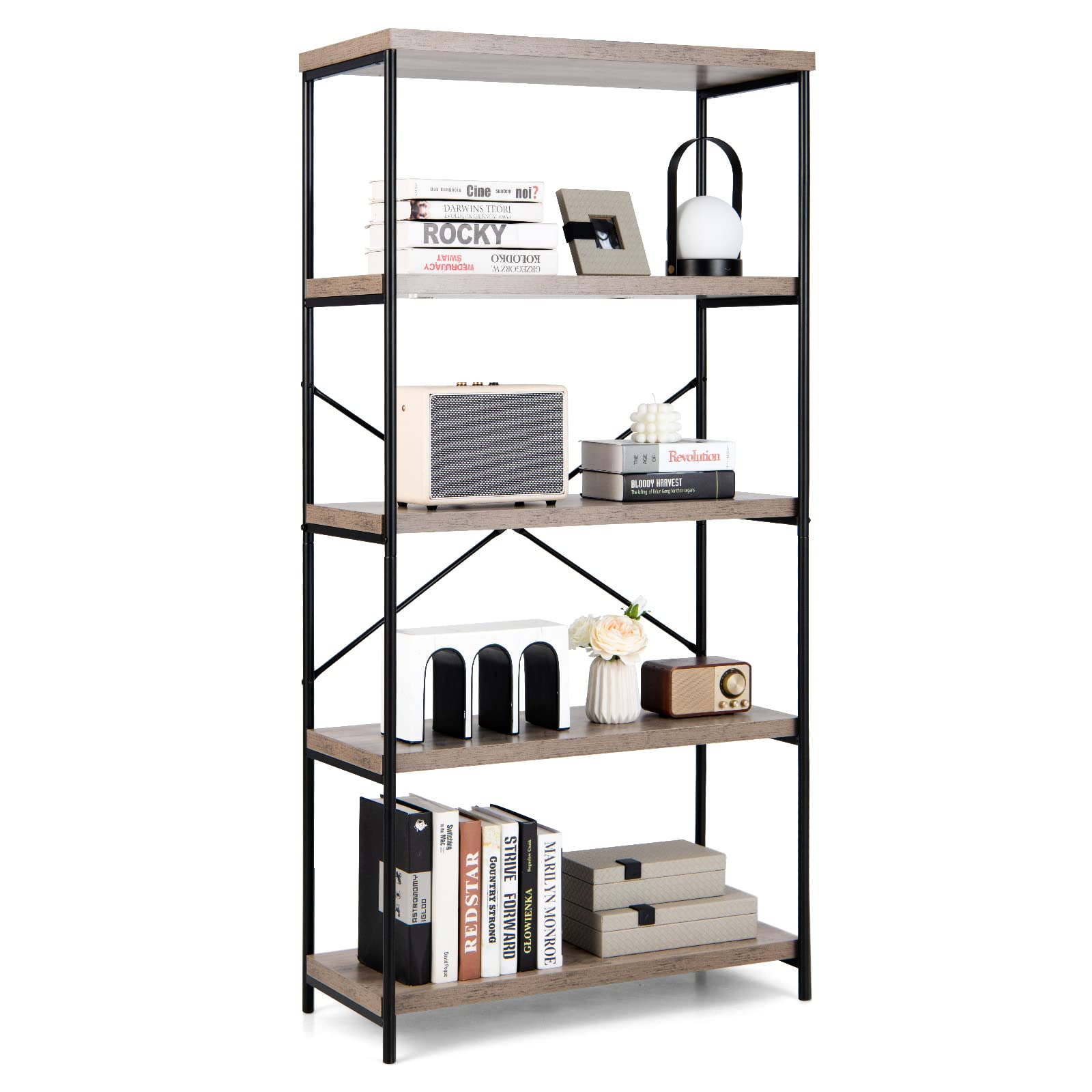 Tangkula 5 Tier Bookcase for Living Room